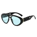 Lunettes de soleil aviateur oversize avec branches chaîne épaisse et verres bleus - Standard / Monture Noire Verres Bleus