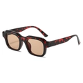 Retro square sunglasses with red-black tortoiseshell frames and amber lenses on white background - Tortoise Frame Light Tea Lens
