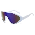 White oversized wrap sunglasses with purple gradient lenses and fashion embossing - Regular / Standard (Inc. 13% VAT) White Frame Blue Film