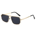 Modische geometrische Oversize-Sonnenbrille mit goldenem Metallrahmen und grauen Gläsern - Goldener Rahmen Graue Gläser
