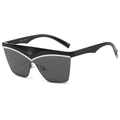 Polygonal sunglasses with black frames and a distinctive white V-shaped stripe design - Regular / Black Frame Grey Lens