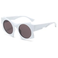 Irregular white polygon sunglasses with thick frames and dark grey UV lenses - Regular / Standard (Incl. 13% VAT Invoice) White Frame Full Gray Lenses