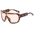Tortoiseshell cycling sunglasses with oversized brown lenses and gold hexagon accents - Tortoise Frame Light Tea Lens