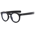 Fashionable round black glasses frame with blue light blocking lenses and rivet accents - Glossy Black Frame Transparent Lens