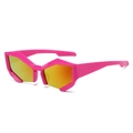 Lunettes de soleil futuristes rose vif à demi-monture avec verres miroirs orange - Monture Rose Rouge Verres Miroir Rouge