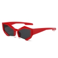 Modern bright red geometric rimless sunglasses with dark grey UV protective lenses - Red Frame Grey Lens