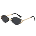 Frameless geometric diamond sunglasses with gold metal temples and dark gray lenses - Regular / Gold Frame Grey Lens