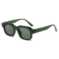 Retro dark green rectangular sunglasses with thick resin frames and matching lenses - Green Frame Dark Green Lens