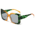 Fashion oversized square sunglasses with vibrant green leopard print and orange gradient frame - Green Floral Yellow Frame Light Grey Lens