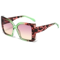 Oversized rectangular sunglasses with leopard print frames and gradient lenses - Pink Floral Green Frame Purple Pink Lens