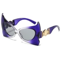 Bat-wing sunglasses with purple gradient frames and decorative golden metal hardware - Regular / Standard (Incl. 13% VAT) Grey-Purple Frame Light Grey Lenses