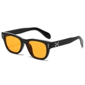 Retro square sunglasses with orange lenses and silver metal dagger detailing on black frames - Black Frame Orange Yellow Lens