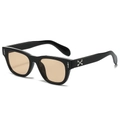 Square black frame sunglasses with silver cross detail and amber lenses in gothic style - Black Frame Light Tea Lens