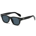 Black square sunglasses with silver sword and cross ornaments on high-quality frames - Bright Black Frame Grey Lens