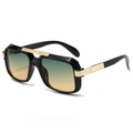 Lunettes de soleil carrées modernes avec monture noire mate et détails en métal doré - Monture Noire Verres Vert Jaune
