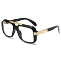 Lunettes de soleil carrées vintage avec monture noire et détails dorés pour hommes et femmes - Monture Noire Verres Transparents