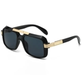 Lunettes de soleil carrées rétro classiques avec monture noire et détails en métal doré - Monture Noire Verres Gris