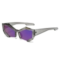 Futuristic geometric sunglasses with translucent grey frame and purple mirrored lenses - Transparent Gray Frame Blue Mirror Lens