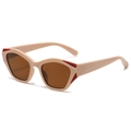 Fashionable beige cat-eye sunglasses with gradient brown lenses and red glitter accents - Regular / Standard - Pink Frame with Brown Lenses