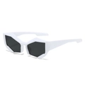 Fashionable white geometric polygon sunglasses with dark lenses and futuristic thick frames - White Frame Gray Lens