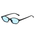 Retro oval sunglasses featuring a glossy black frame and transparent light blue lenses - Black Frame Blue Lens