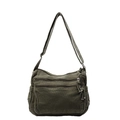 Versatile dark green canvas tote bag with multi-zipper layers and adjustable shoulder strap - Green