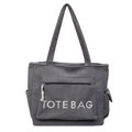 Borsa tote grigia in velluto a coste con tasca frontale zip e ricamo TOTE BAG bianco - Grigio