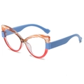 Cat eye glasses frame with orange striped top and vibrant sky blue temples for women - Tea Striped Frame with Blue Legs