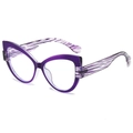 Y2K style purple cat eye glasses frames with wavy patterned temples in a high-gloss finish - Purple Frame with Purple Striped Legs