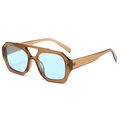 Lunettes de soleil hexagonales avec monture marron et verres bleu clair - Standard / Monture champagne régulière avec verres bleus (incl. 13 % TVA)