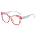 Cat-Eye-Brille mit rot gemustertem Rahmen und weißen Bügeln aus TR90 Material - Orange gestreifter Rahmen weiße Bügel
