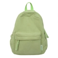 Simple light green corduroy backpack with large capacity and woven brand label - Green