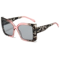 Pink transparent and leopard print oversized square sunglasses with dark grey lenses - Grey Floral Pink Frame Light Grey Lens
