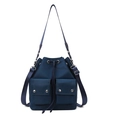 Praktische marineblauwe nylon emmertas met trekkoordsluiting en voorzakken - Blauw