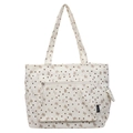 Borsa tote retrò in velluto a coste con stampa floreale e tasche laterali beige - Bianco Sporco