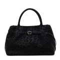 Fashionable black tote bag with subtle leopard print and silver buckle detail - Leopard Black