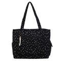 Borsa tote nera in velluto a coste con stampe di cuori e fiocchi e tasca esterna - Nero
