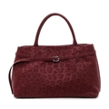 Deep red leopard print faux suede tote bag with silver buckle detail and large capacity - Red Leopard Print