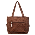 Borsa tote in velluto a coste marrone scuro con stampe di cuori e fiocchi e tasca anteriore - Marrone