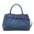 Blue leopard print tote bag with matte texture and decorative strap for 2025 autumn - Blue