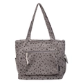 Borsa tote in velluto a coste grigio con stampe a cuori e fiocchi e tasca zip - Grigio