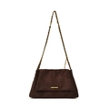 Large brown suede tote bag with gold chain strap and vintage flap design for women - Brown