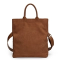 Retro dark brown suede tote bag with leather handles and adjustable shoulder strap - Khaki