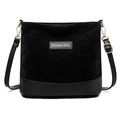 Black multi-compartment crossbody phone bag in matte texture with golden hardware - Black