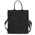 Vintage black suede tote bag with large capacity and smooth leather handles - Black