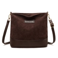 Waterproof multi-compartment crossbody phone bag in dark brown faux suede and leather - Coffee