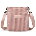 Bolso bandolera de pana rosa con correa ajustable y bolsillo con cremallera - Rosa