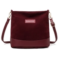 Burgundy red waterproof crossbody phone bag in textured suede and smooth leather finish - Red