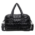 Schwarze gesteppte Nylon-Fitnesstasche mit abnehmbarem Schultergurt und Handgriffen - Schwarz