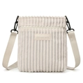 Bolso bandolera minimalista de pana blanco roto con correa ajustable y cremallera - Blanco Roto